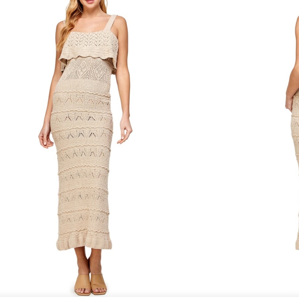 KOKO + MASON Popover Ruffle Pointelle Sweater Dress
